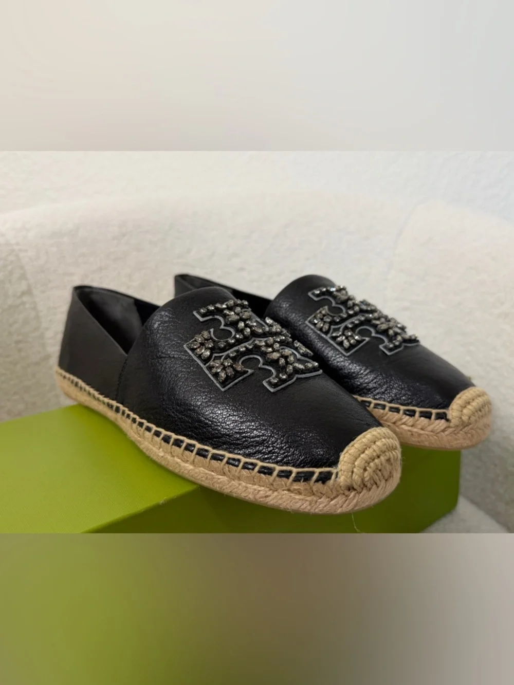 Tory Burch Black Women's Espadrille Slip-On with Embellished Logo 9